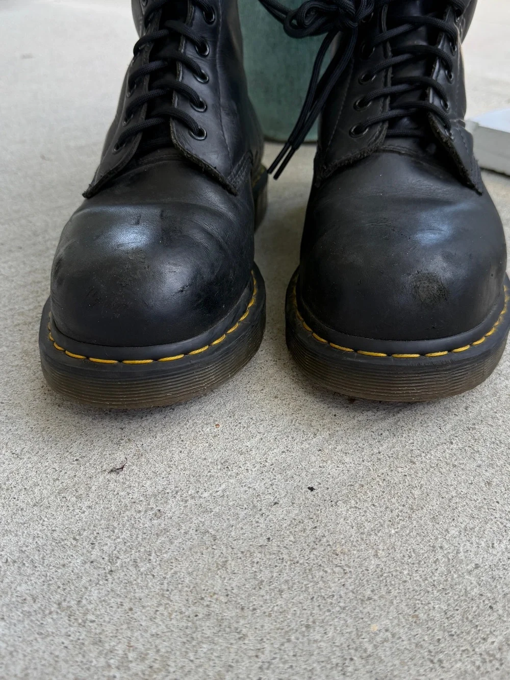 Dr. Martens steel toe slip resistant Black Leather 8-Eye Lace-Up Boots